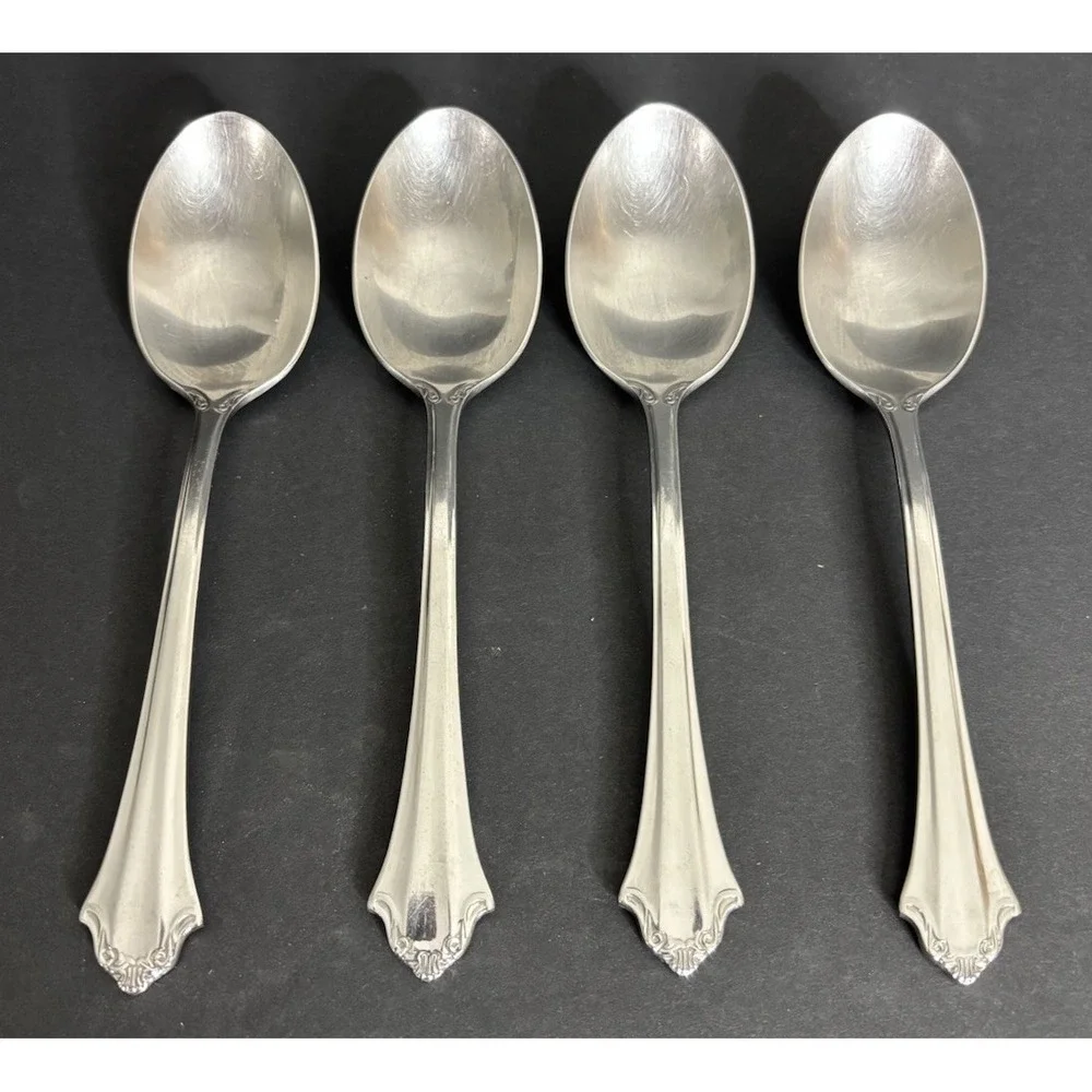 4 Reed and Barton Devonshire Oval Soup Spoons Stainless Steel Flatware 7 1/8